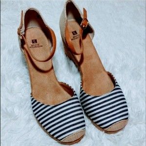 NEW White Mountain Mamba Navy Stripe Espadrille Wedge Sandals 10 Nautical Summer